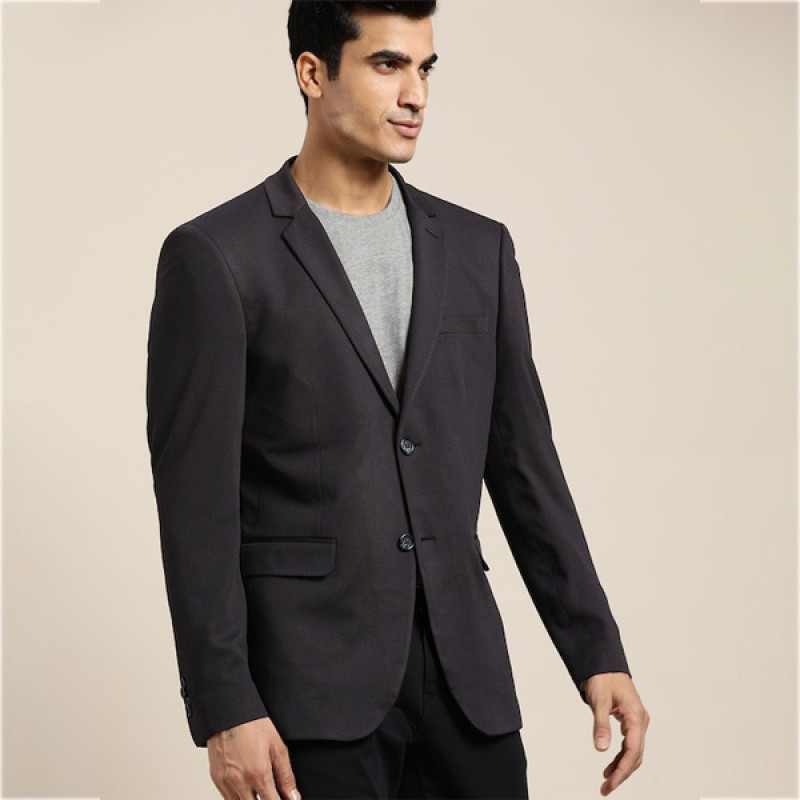 Men Black Solid Single-Breasted Slim Fit Smart Casual Blazer