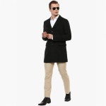 Men Black Single-Breasted Self Design Casual Coat